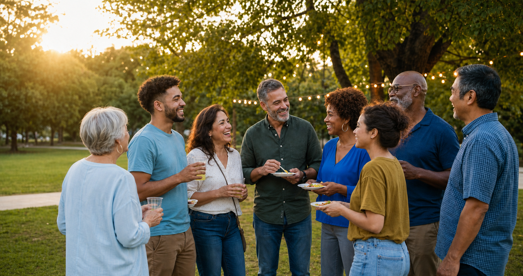 Adults of different ages enjoying a relaxed outdoor community event together