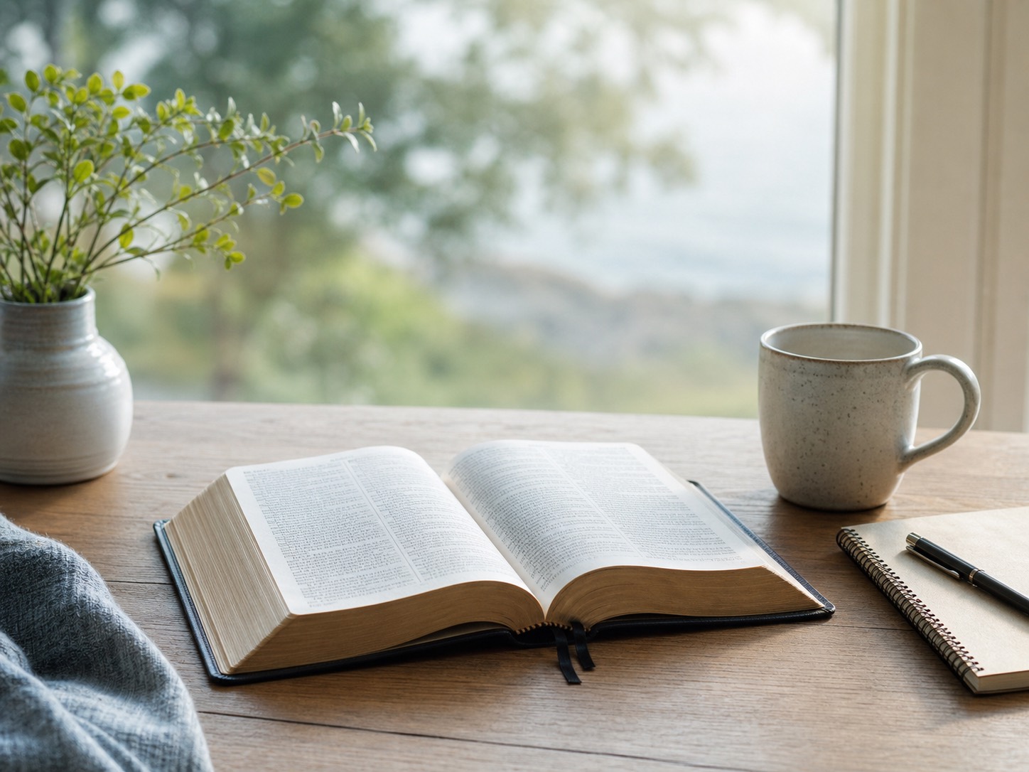 An open Bible in a quiet place for reflection